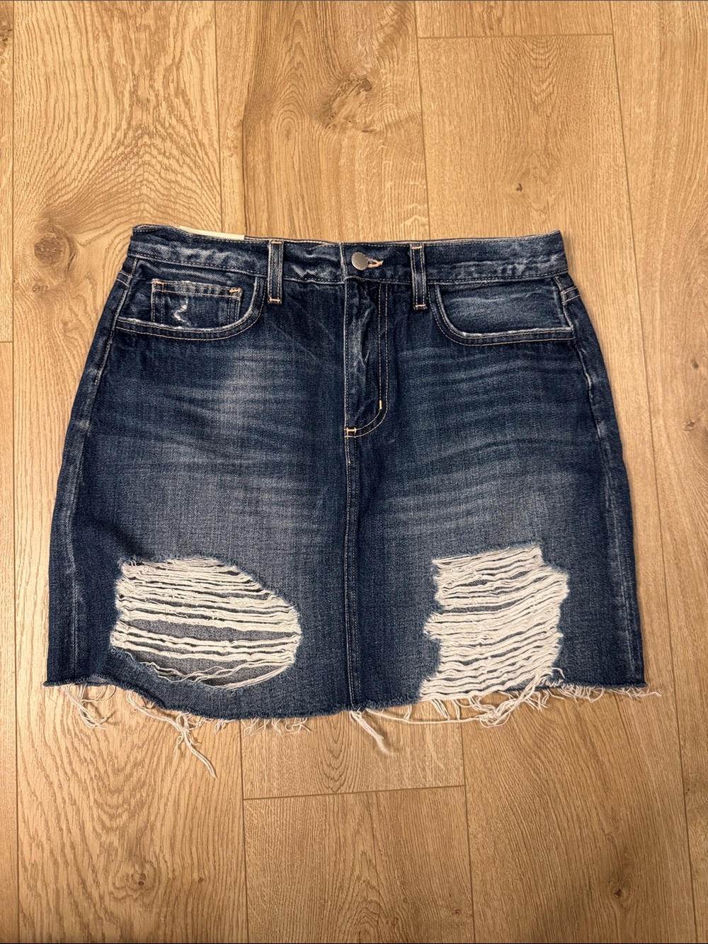 L’AGENCE Jolene Distressed Denim Mini Skirt – Size 28 – NWT